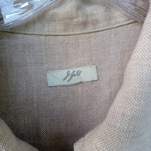 J.Jill LINEN Tan Khaki Layering Jacket Blazer Boho Bohemian Lagenlook Pockets - Picture 2 of 8